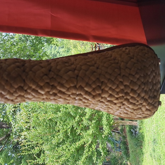 Michael Kors Straw Bag/Tan Leather Trim Gold Chains Shoulder Bag EC - Picture 7 of 12